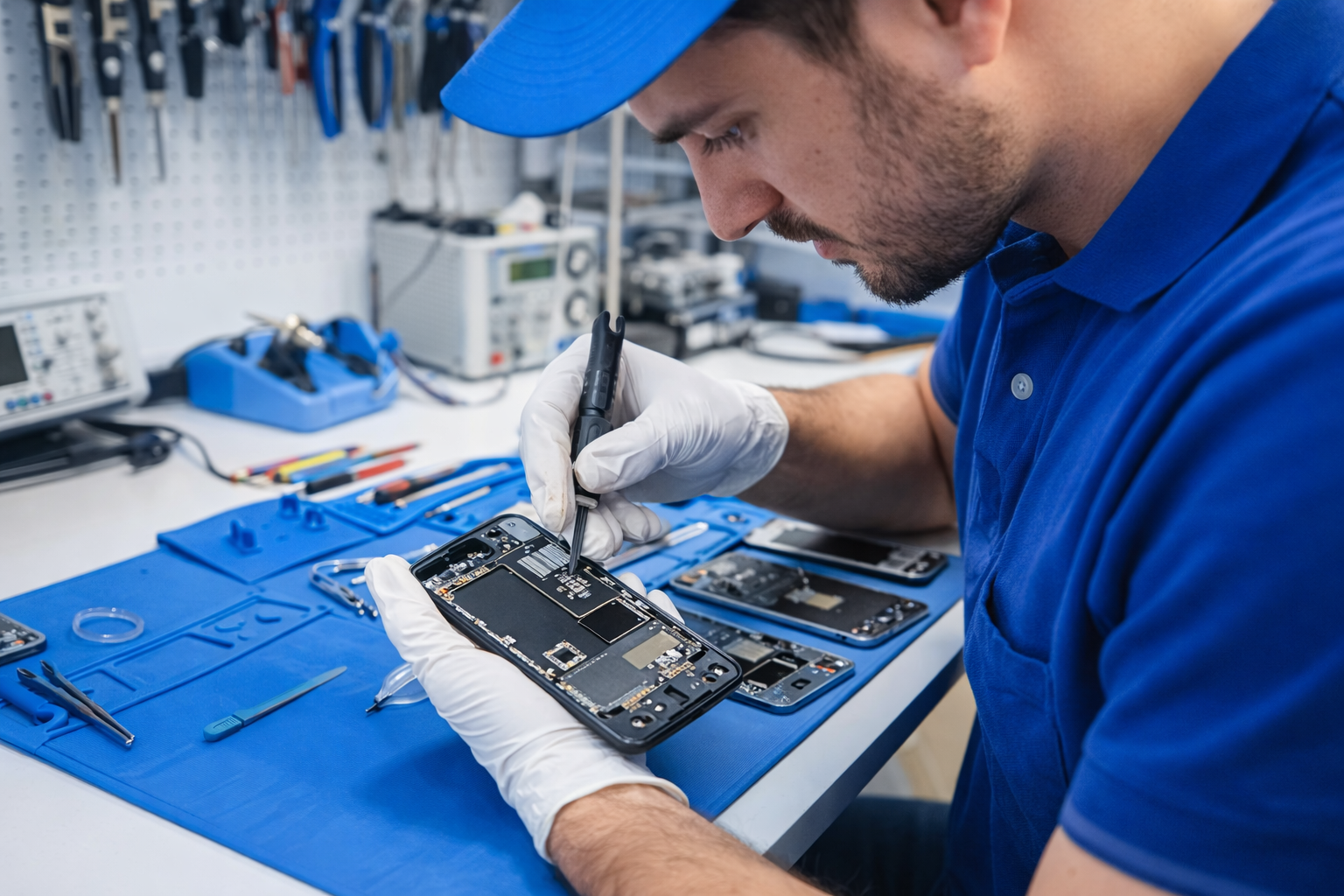 Technician repairing a smartphone at Smart Cellular